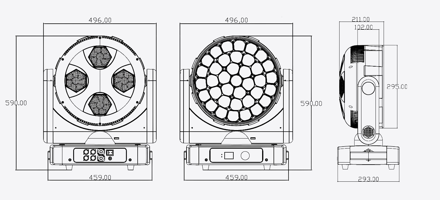 37pcs 40W Bee Eye Moving Head dimensions