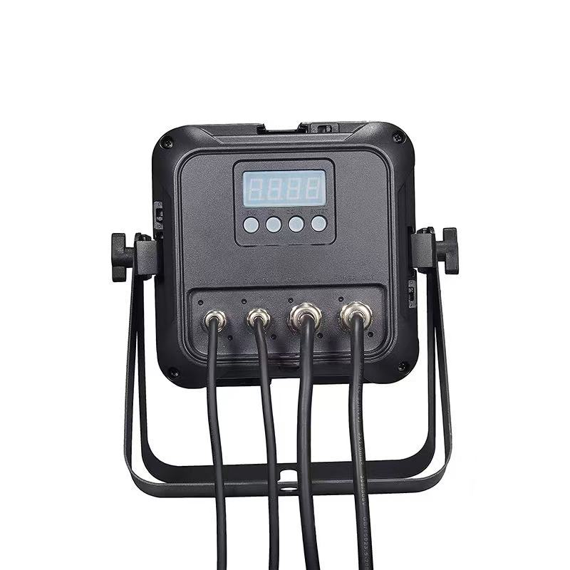 IP66 square 4 eyes COB LED par light rear view with power and DMX ports